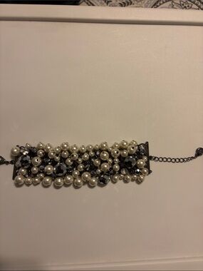 Pearl and Black Crystal Cluster Bracelet - Elegant Women’s Jewelry